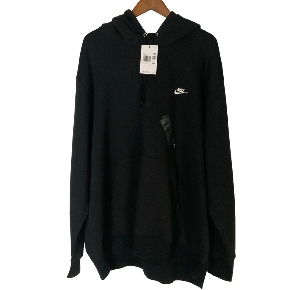 Nike Black Pullover Hoodie; Iconic White Embroidered Logo, Kangaroo Pocket Sz4XL